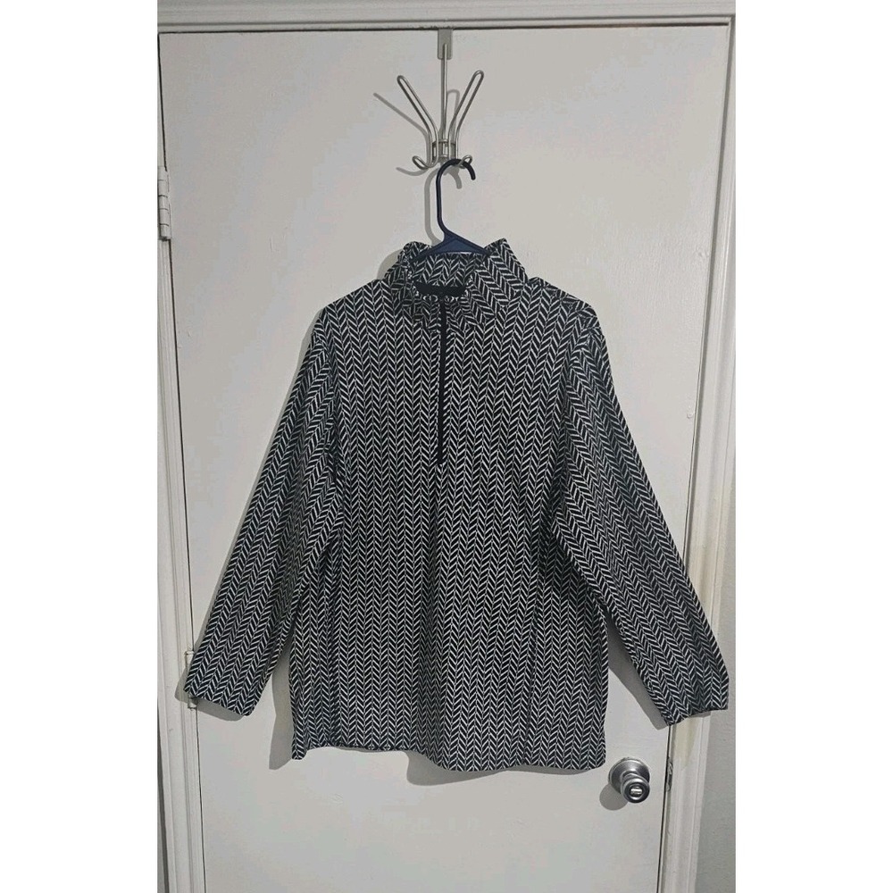 Lands End Womens Fleece‎ Quarter Zip Pullover Sz 1X Black White Preppy Cozy Soft